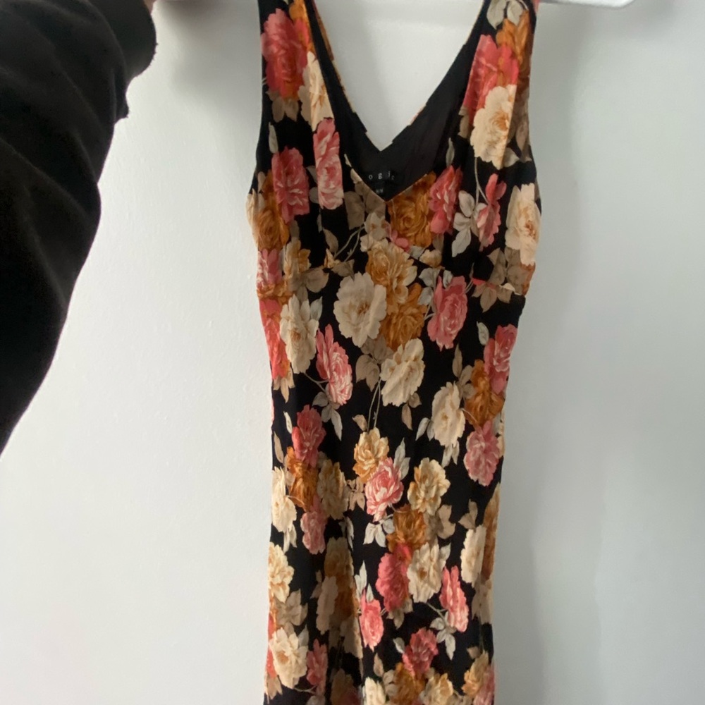 Pink and Tan Sleeveless V-Neck Slip Midi Dress